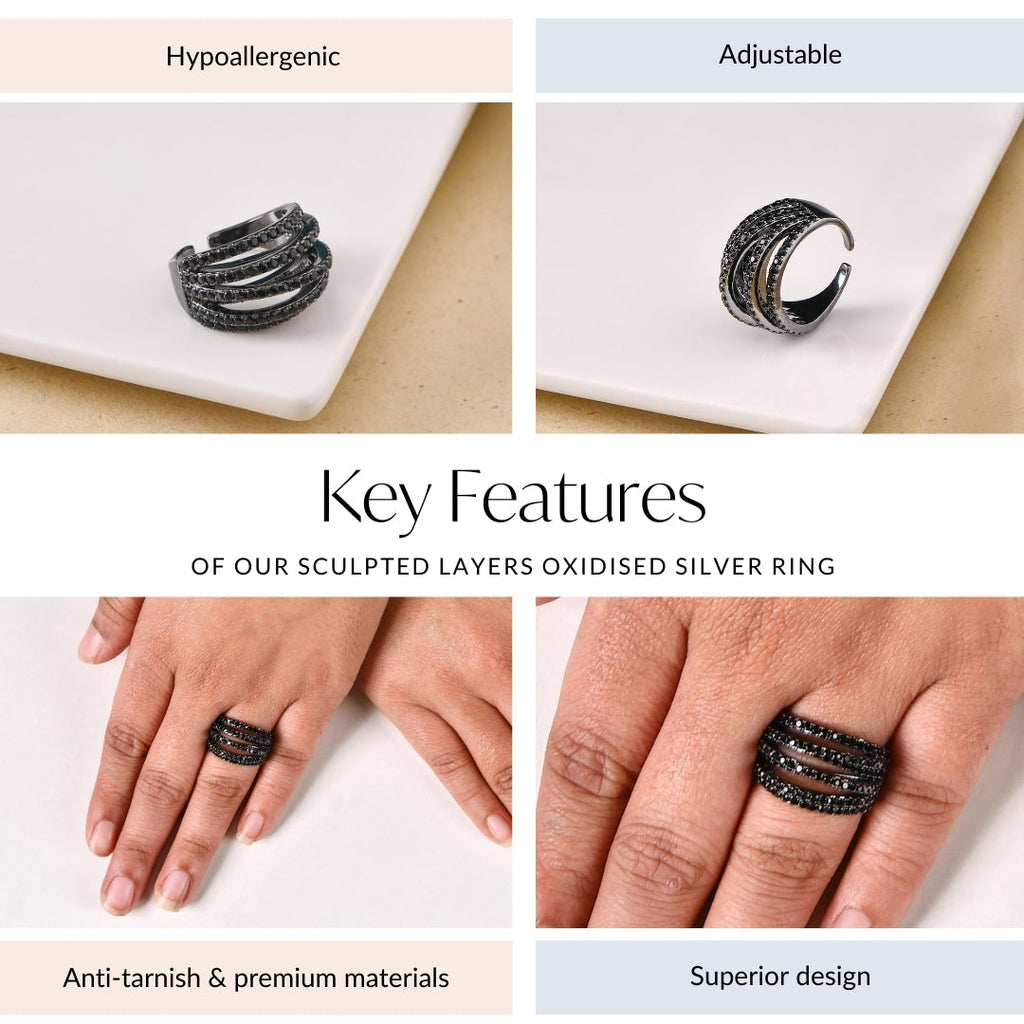 Sculpted Layers Oxidised Silver Ring Nestasia