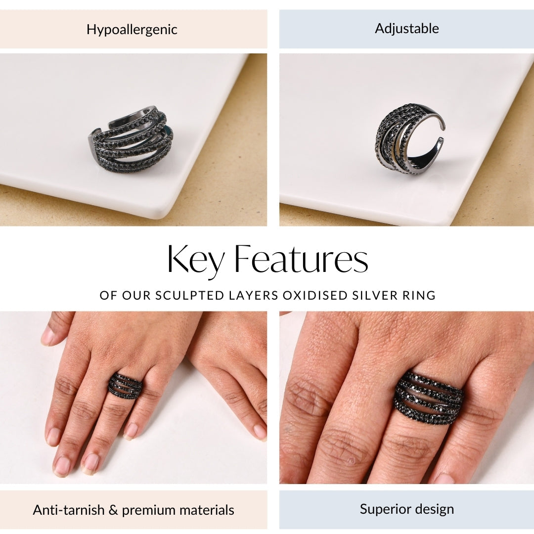 Sculpted Layers Oxidised Silver Ring Nestasia