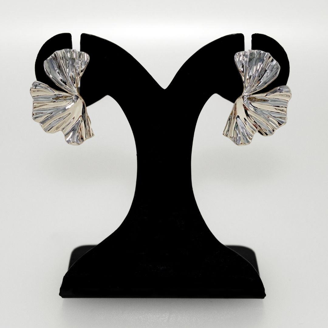 Sculptural Twisted Ginkgo Leaf Earrings Nestasia