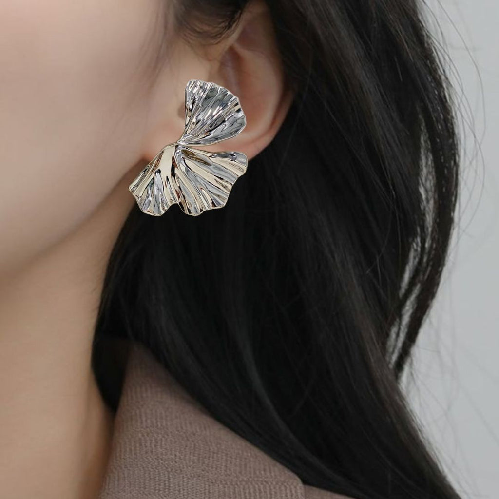 Sculptural Twisted Ginkgo Leaf Earrings Nestasia