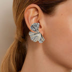 Sculptural Twisted Ginkgo Leaf Earrings Nestasia