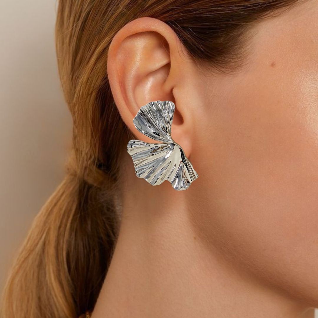 Sculptural Twisted Ginkgo Leaf Earrings Nestasia