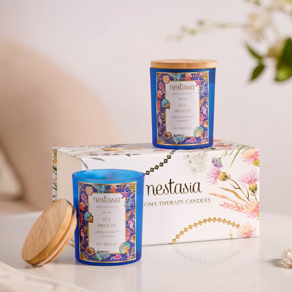 Sea Breeze Scented Candle Jar With Lid Set Of 2 Nestasia