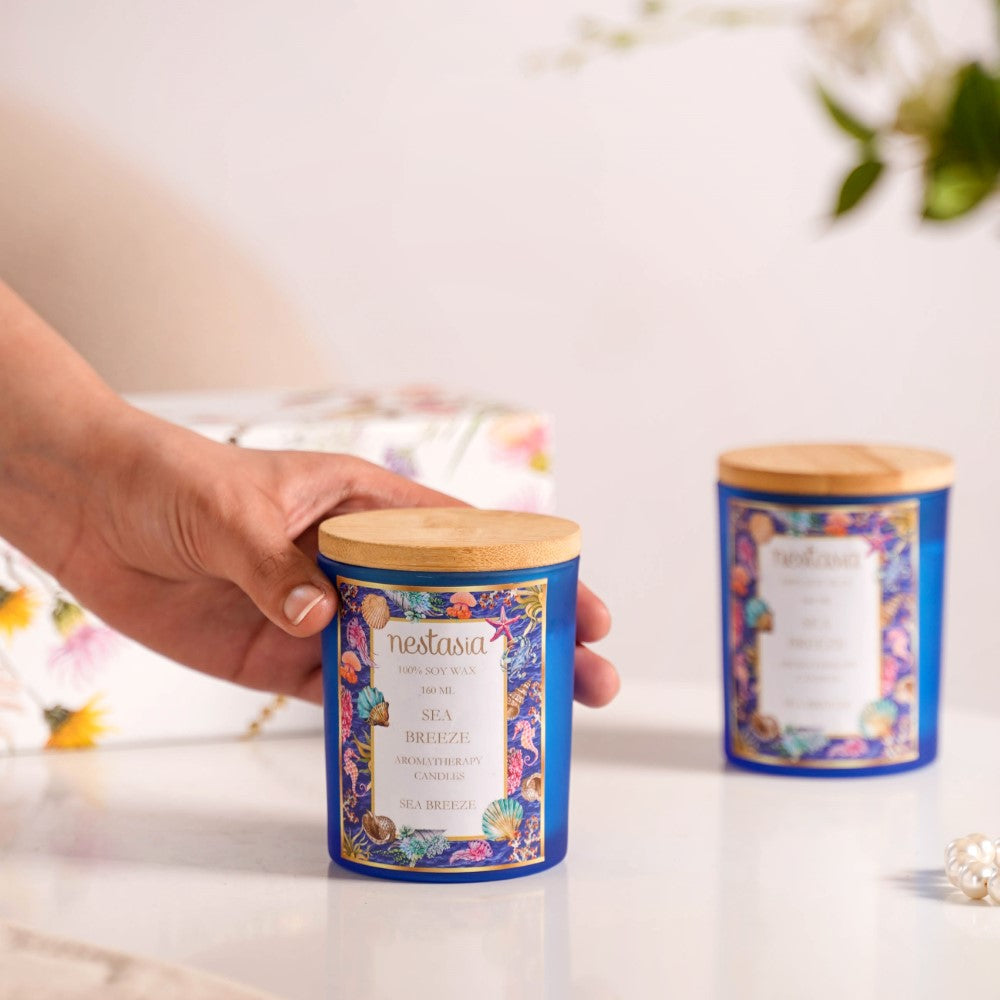 Sea Breeze Scented Candle Jar With Lid Set Of 2 Nestasia