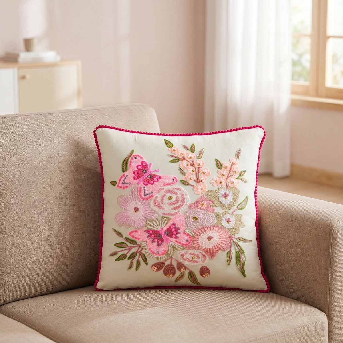 Secret Garden Embroidered Cushion Cover 40x40cm Nestasia
