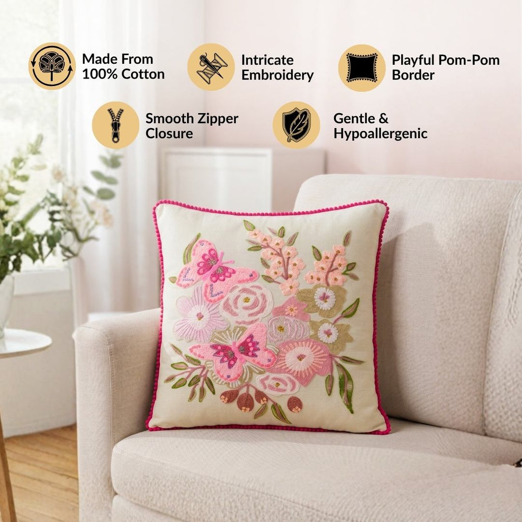Secret Garden Embroidered Cushion Cover 40x40cm Nestasia