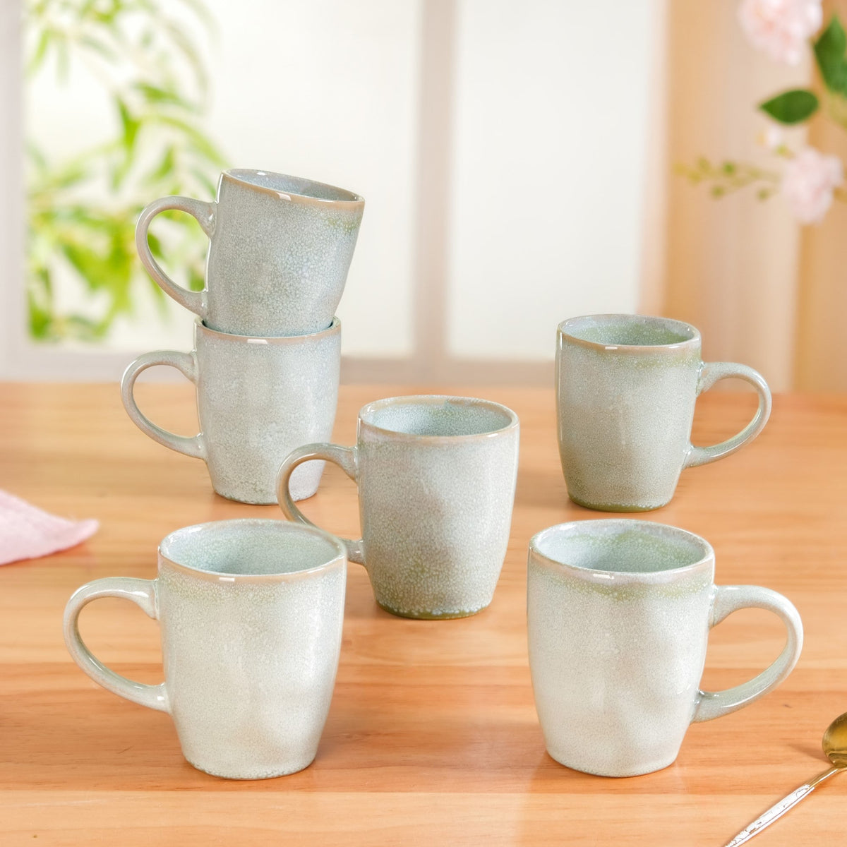 Set Of 6 Sera Light Green Ceramic Coffee Mug 250ml Nestasia