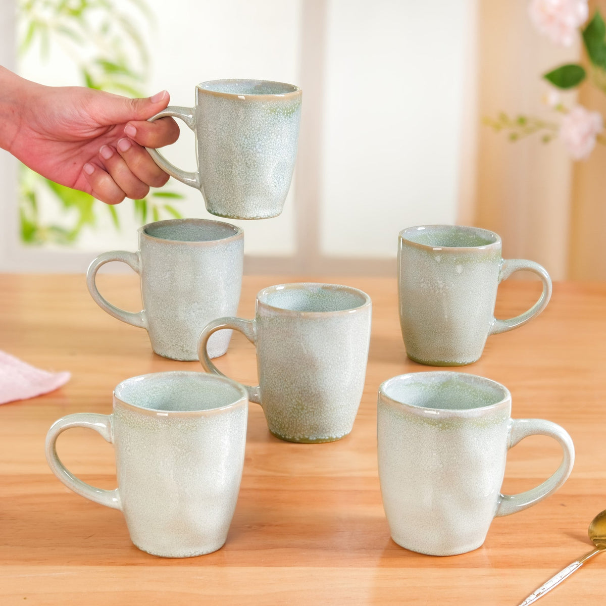 Set Of 6 Sera Light Green Ceramic Coffee Mug 250ml Nestasia
