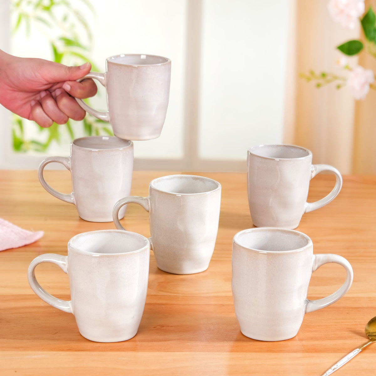 Set Of 6 Sera Ceramic Coffee Mug Off White 250ml Nestasia