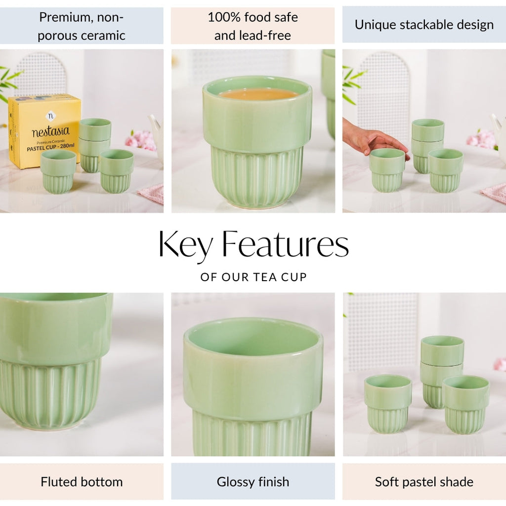 Serene Sage Stackable Ceramic Cup Set Of 4 280ml Nestasia
