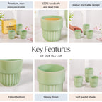 Serene Sage Stackable Ceramic Cup Set Of 4 280ml Nestasia