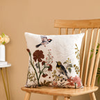 Serene Songbird Embroidered Cotton Cushion Cover 40x40cm Nestasia