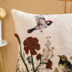 Serene Songbird Embroidered Cotton Cushion Cover 40x40cm Nestasia