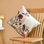 Serene Songbird Embroidered Cotton Cushion Cover 40x40cm Nestasia