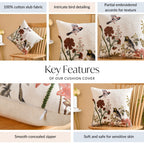 Serene Songbird Embroidered Cotton Cushion Cover 40x40cm Nestasia