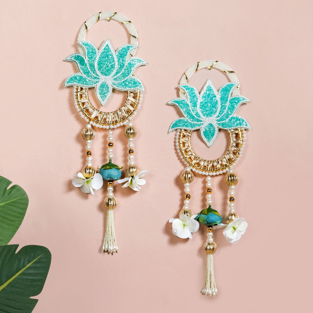 Lotus Bloom Wall Hanging Set Of 2 Mint Blue Nestasia