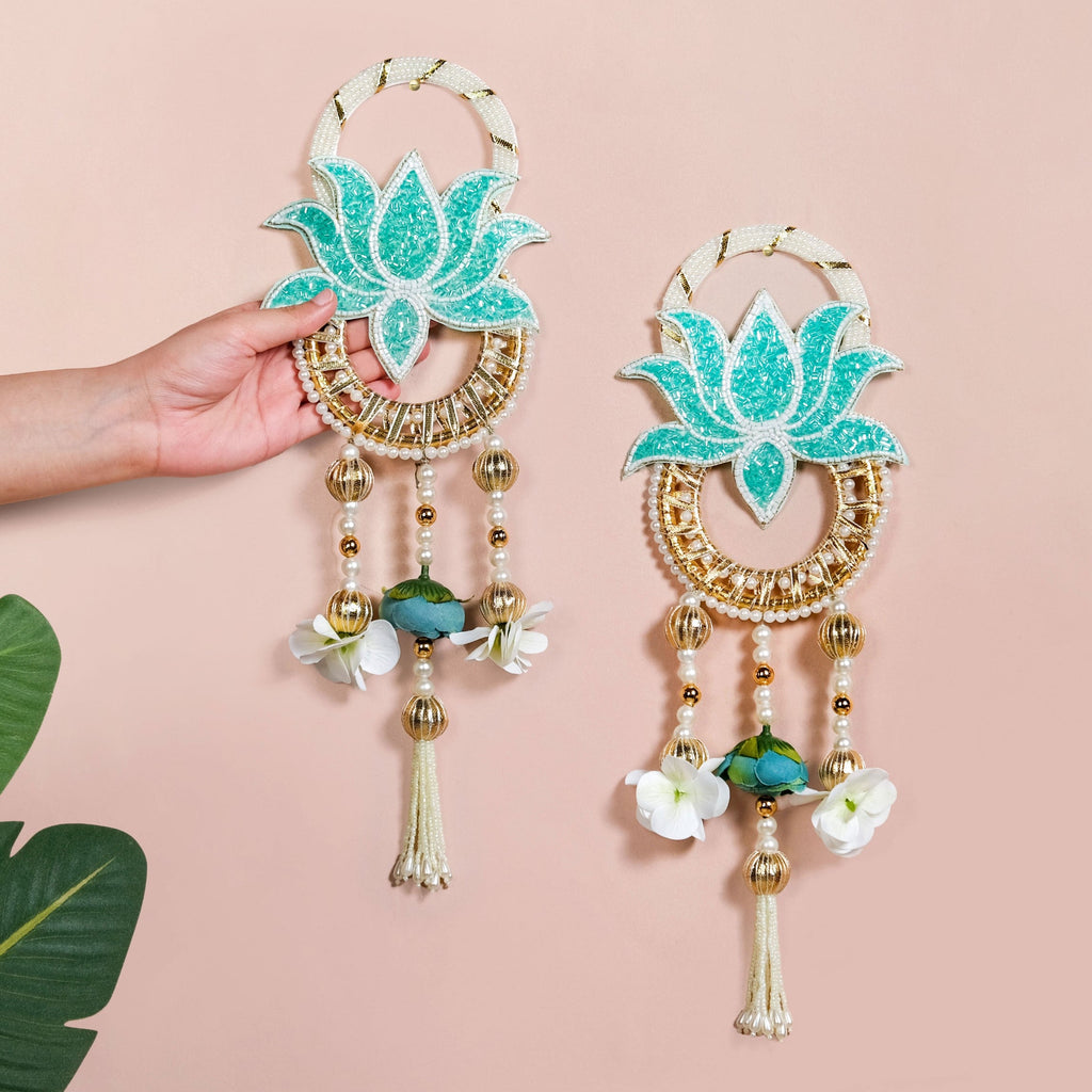 Lotus Bloom Wall Hanging Set Of 2 Mint Blue Nestasia