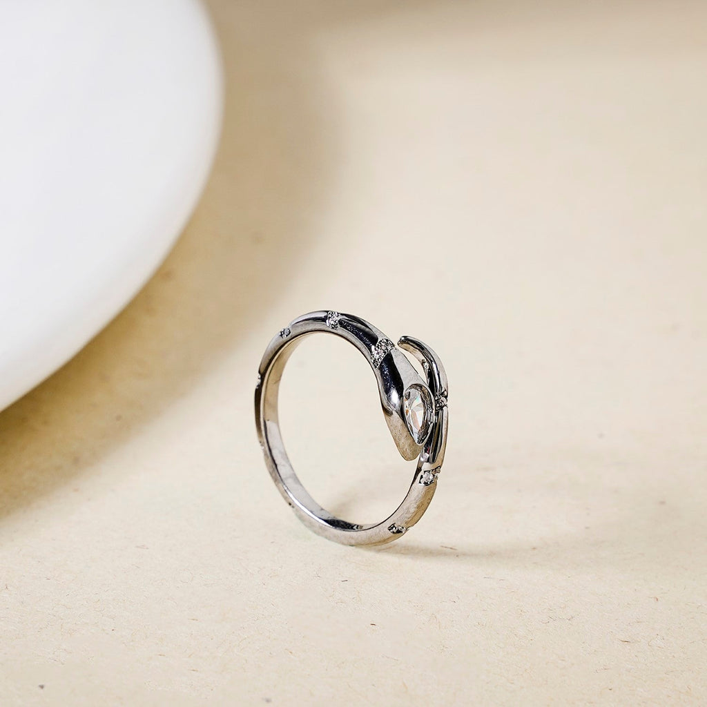 Serpentine Charm Oxidised Silver Ring Nestasia