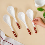Set Of 4 Ceramic Serving Spoons White And Brown Nestasia