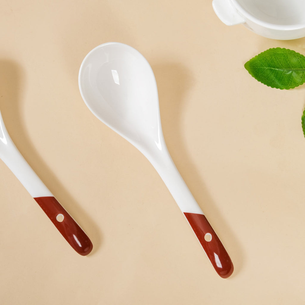 Set Of 4 Ceramic Serving Spoons White And Brown Nestasia