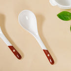 Set Of 4 Ceramic Serving Spoons White And Brown Nestasia