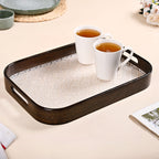 Embossed Serving Tray With Bamboo Wood Frame Nestasia
