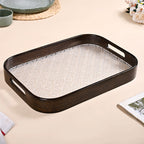 Embossed Serving Tray With Bamboo Wood Frame Nestasia