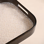 Embossed Serving Tray With Bamboo Wood Frame Nestasia