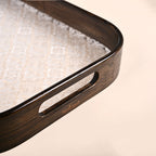 Embossed Serving Tray With Bamboo Wood Frame Nestasia