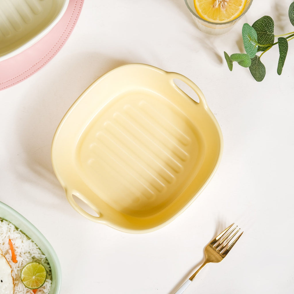 Pastel Baking Serving Bowl With Handle Yellow 800 ml Nestasia