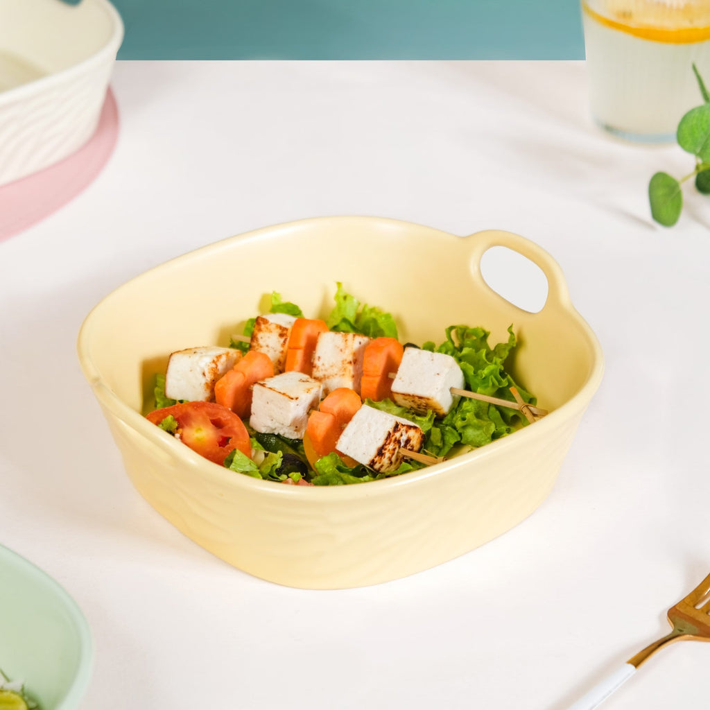 Pastel Baking Serving Bowl With Handle Yellow 800 ml Nestasia