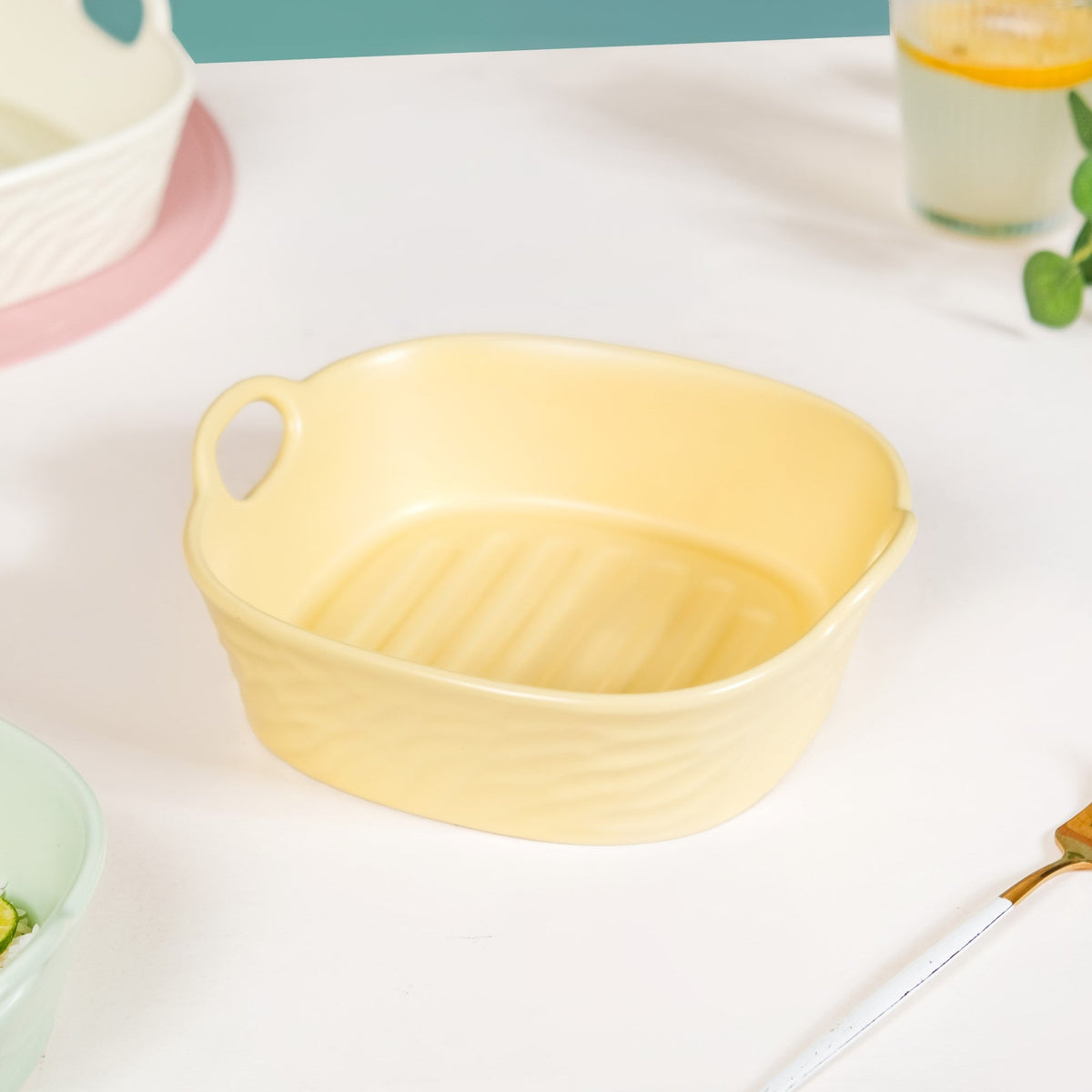 Pastel Baking Serving Bowl With Handle Yellow 800 ml Nestasia