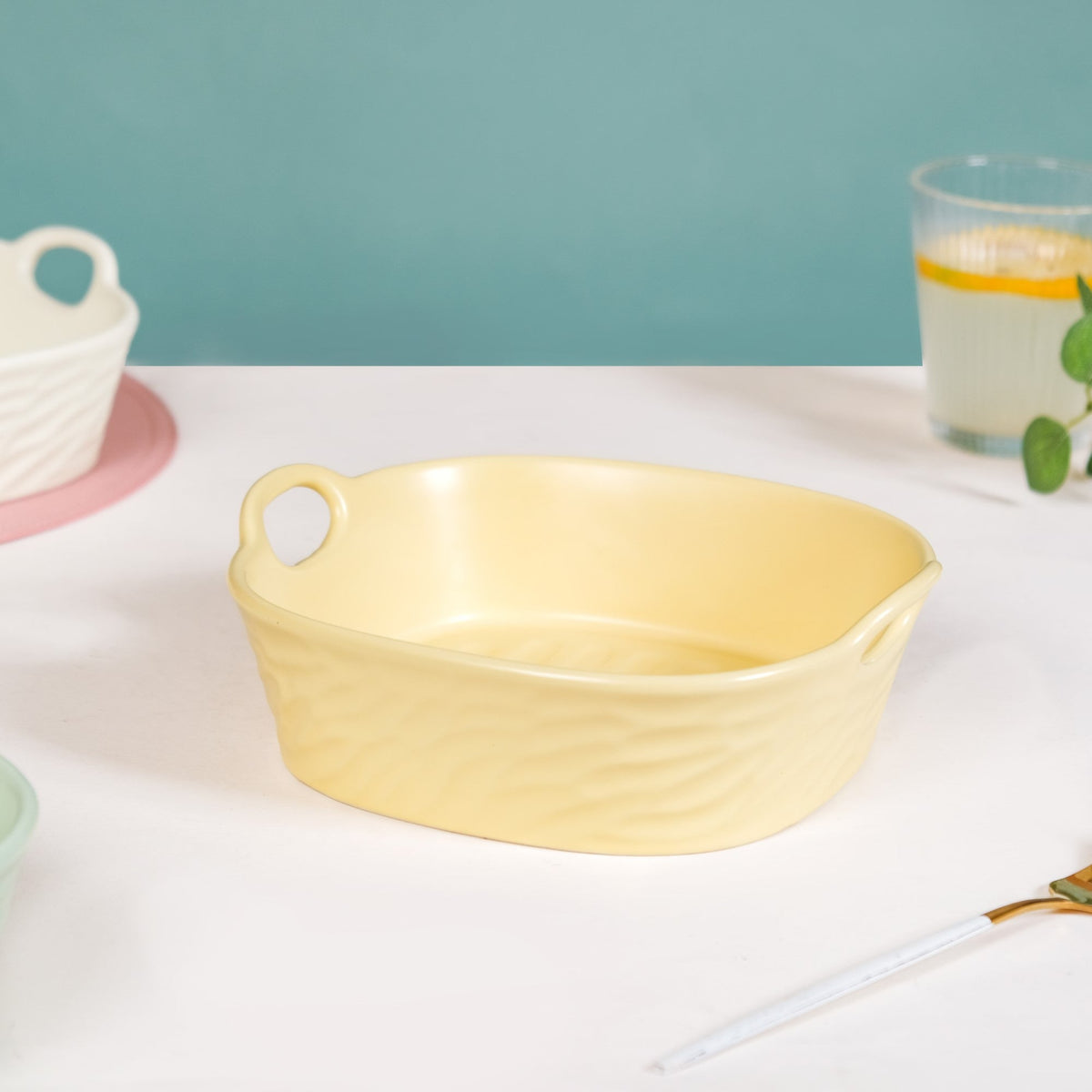Pastel Baking Serving Bowl With Handle Yellow 800 ml Nestasia