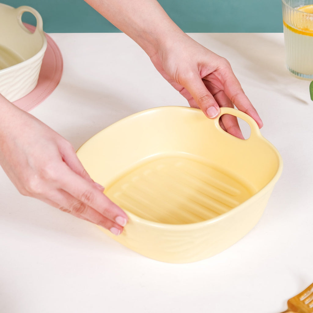 Pastel Baking Serving Bowl With Handle Yellow 800 ml Nestasia