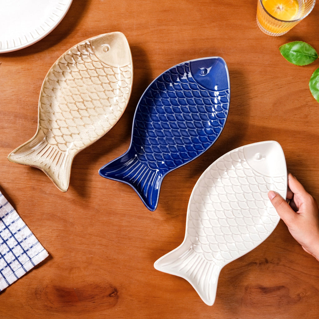 Fish Ceramic Platter Set Of 3 Nestasia