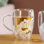 Set Of 2 Double Walled Flower Coffee Mug Blue 350ml Nestasia