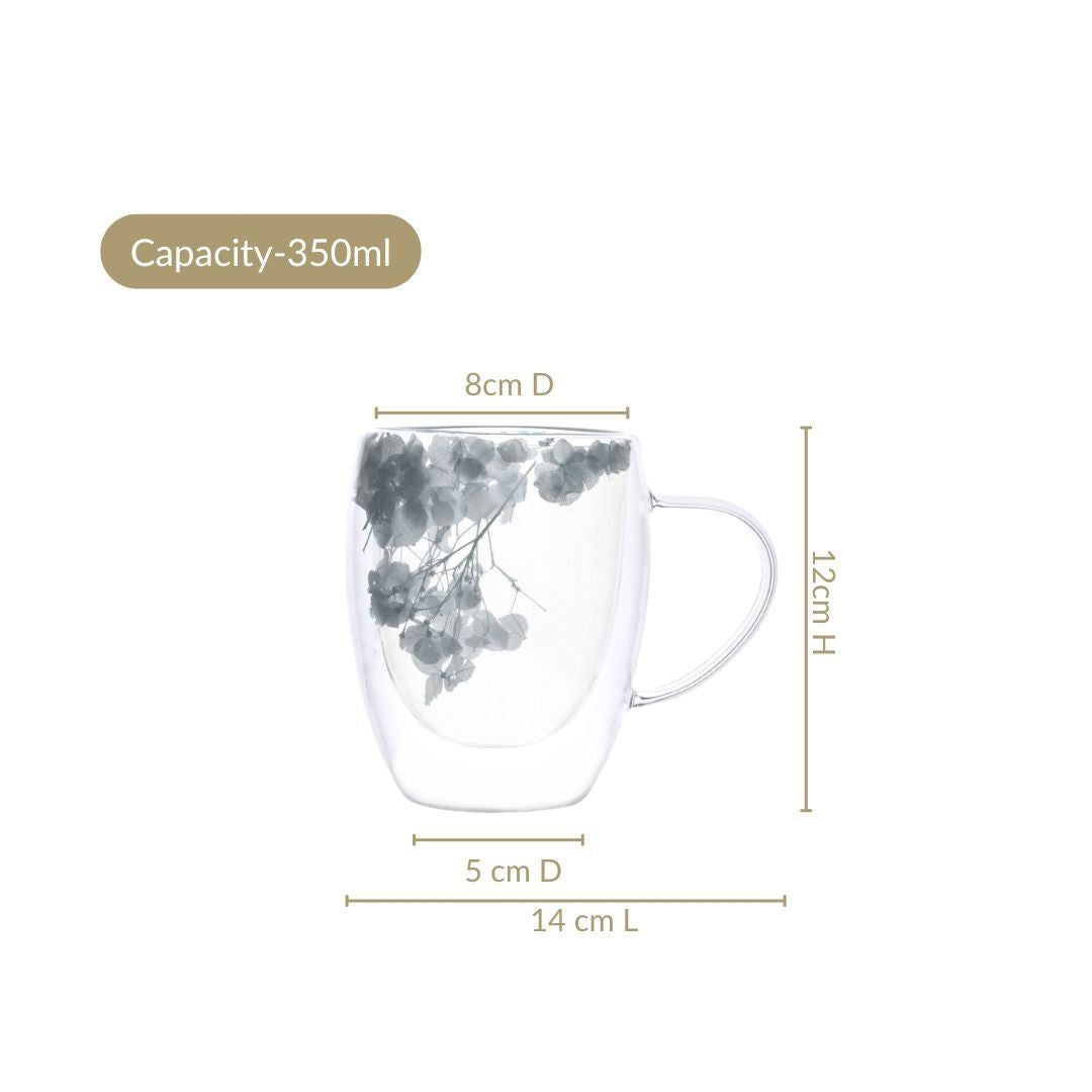 Set Of 2 Double Walled Flower Coffee Mug Blue 350ml Nestasia