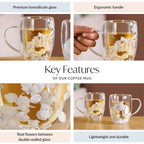 Set Of 2 Double Walled Flower Coffee Mug Blue 350ml Nestasia