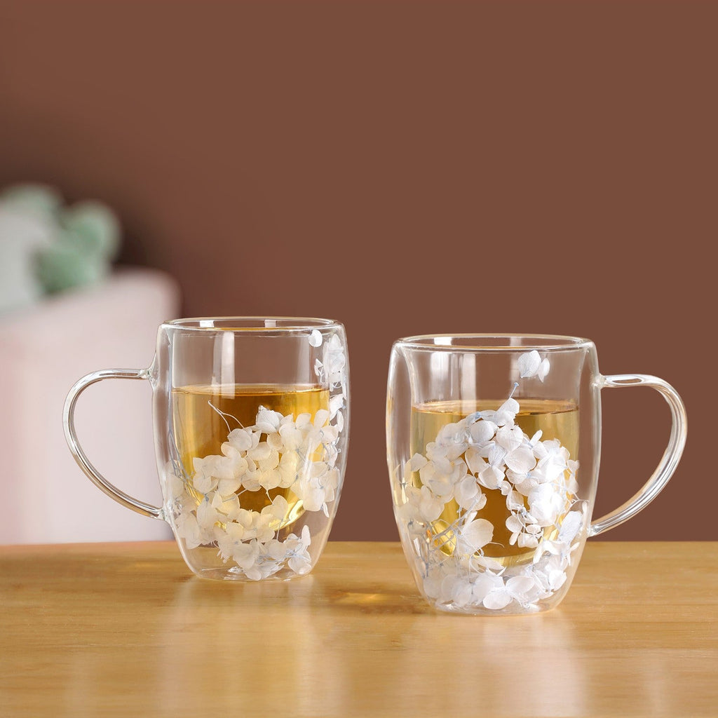 Set Of 2 Double Walled Flower Coffee Mug Blue 350ml Nestasia