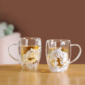 Set Of 2 Double Walled Flower Coffee Mug Blue 350ml Nestasia