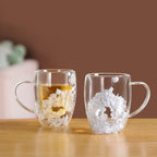 Set Of 2 Double Walled Flower Coffee Mug Blue 350ml Nestasia