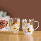 Set Of 2 Double Walled Flower Coffee Mug Blue 350ml Nestasia