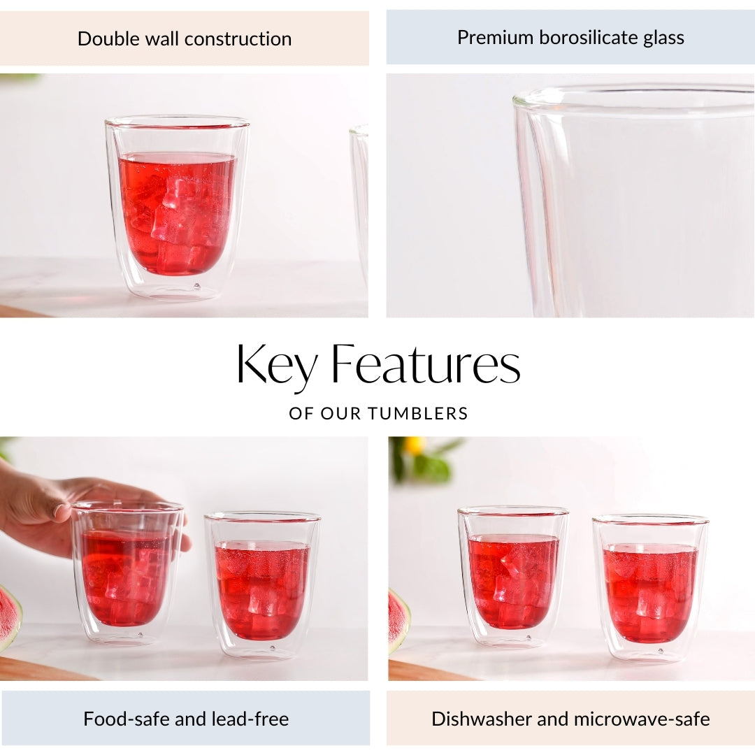 Set Of 2 Transparent Double Wall Tumblers 300ml Nestasia