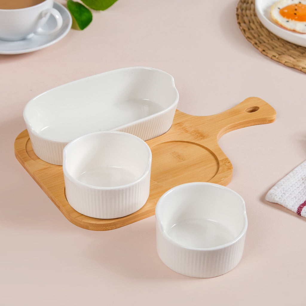 Set Of 3 Ceramic Bowls And Oval Plate With Tray Nestasia