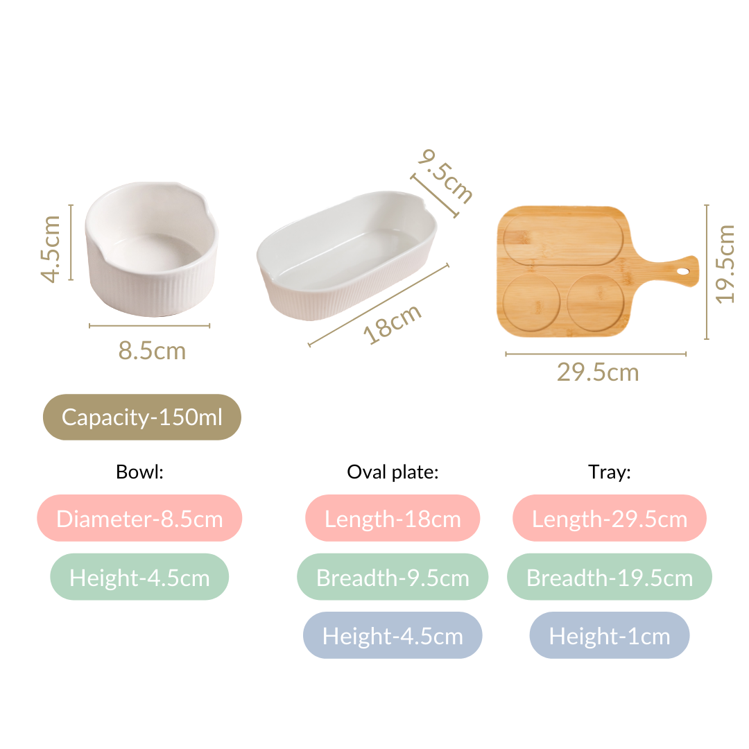 Set Of 3 Ceramic Bowls And Oval Plate With Tray Nestasia