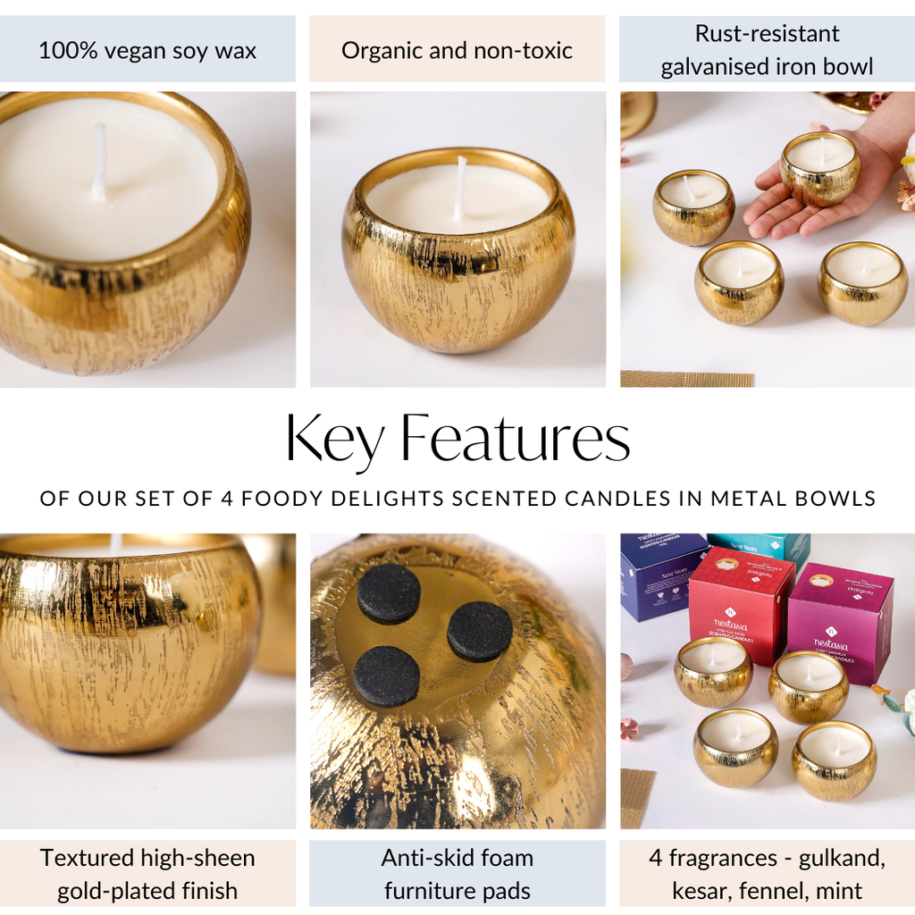 Set Of 4 Festive Delights Gold Scented Candles Nestasia