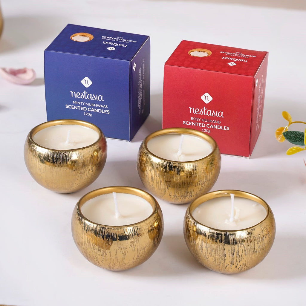 Set Of 4 Festive Delights Gold Scented Candles Nestasia