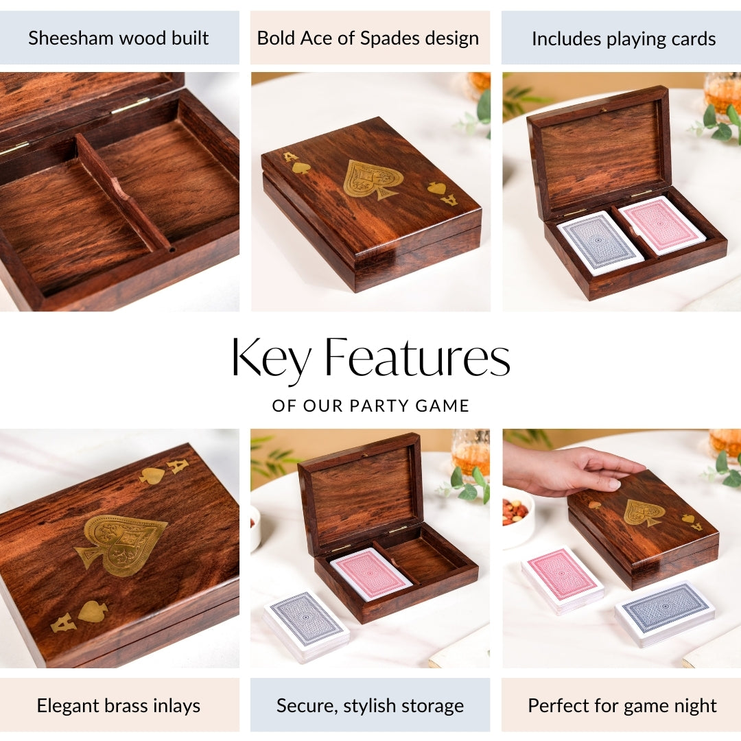 Ace Wooden Card Box With 2 Card Decks Nestasia