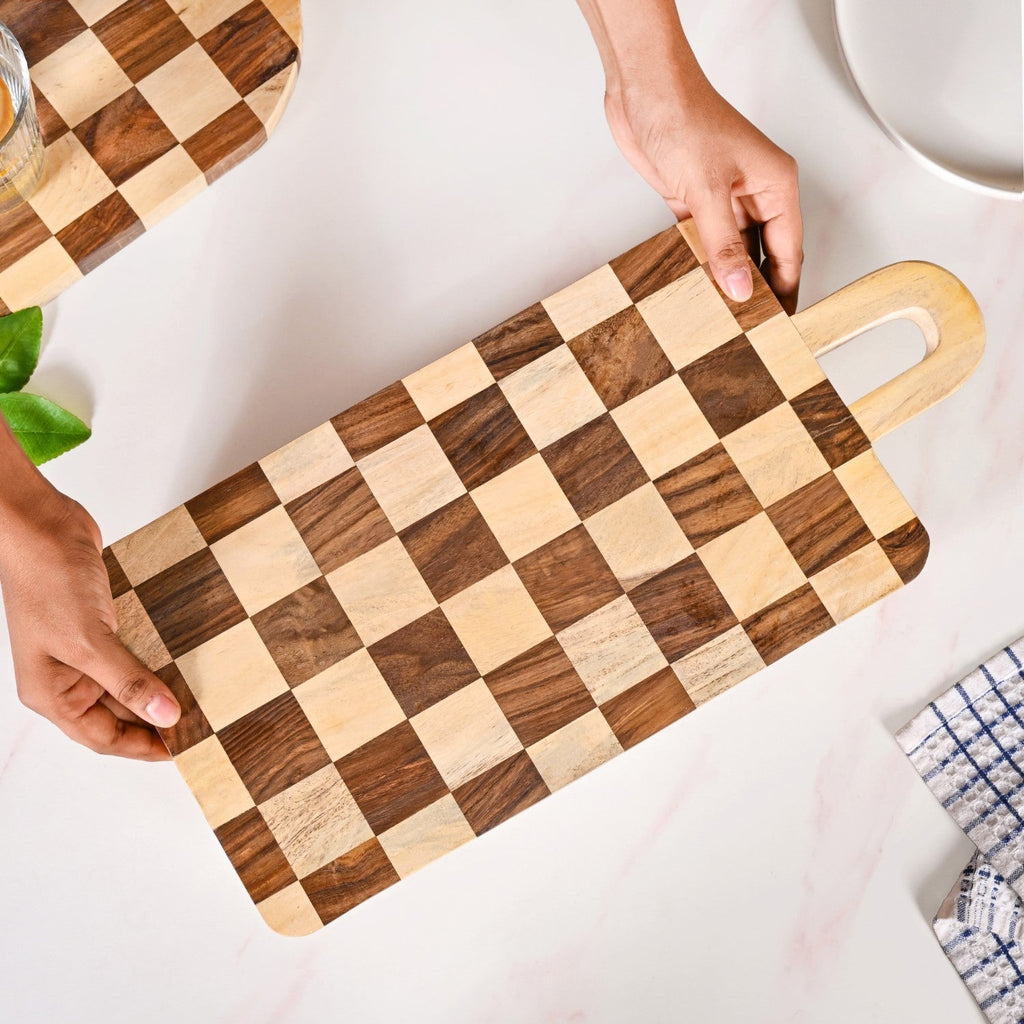 Serve And Slice Rectangle Checkered Atelier Board 45x21cm Nestasia