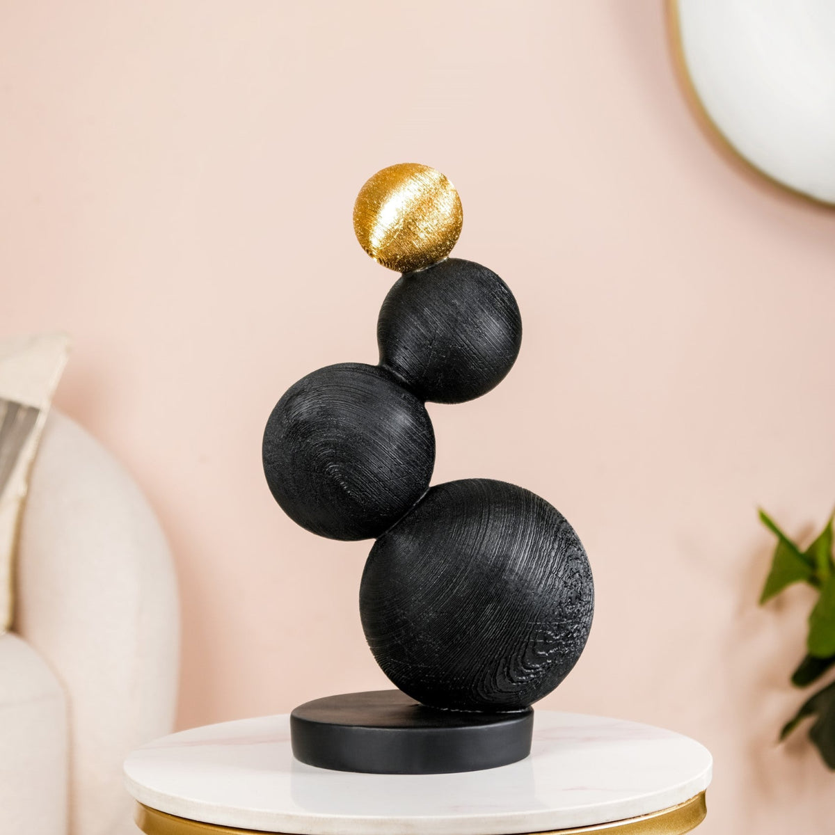 Stacked Modern Sphere Sculpture Black And Gold Nestasia